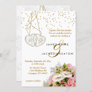 Pink Rose Floral Wedding Kaart