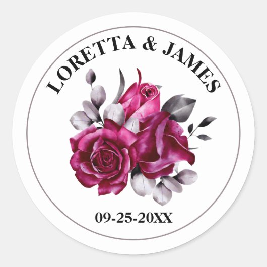 Pink Rose Floral Wedding Ronde Sticker (Voorkant)