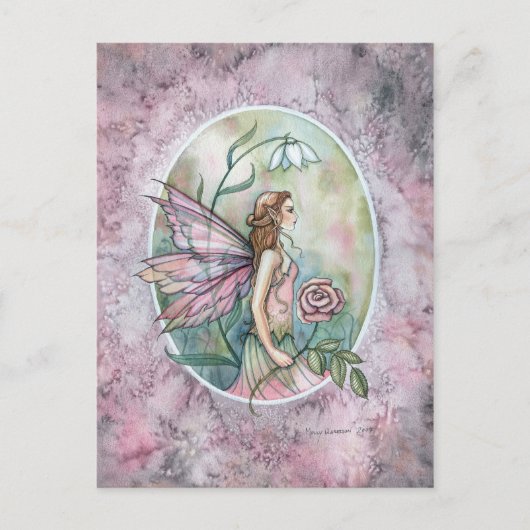 Pink Rose Flower Fairy beroemd gemaakt door Molly  Briefkaart (Voorkant)