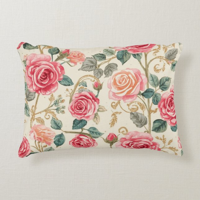 Pink Rose Flowers Pattern, Beautiful, Elegant Accent Kussen (Voorkant)