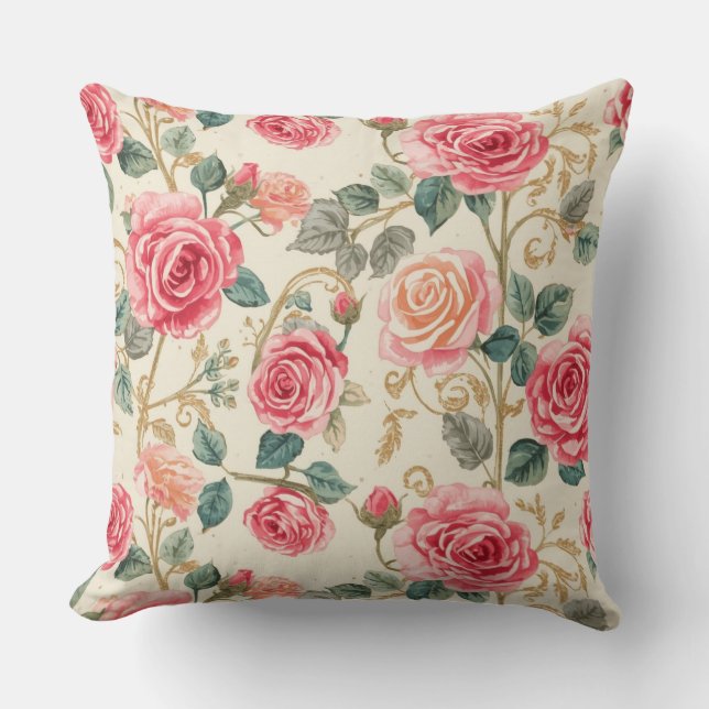 Pink Rose Flowers Pattern, Beautiful, Elegant Kussen (Voorkant)