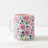 Pink Rose Flowers Pattern Tweekleurige Koffiemok (Voorkant links)