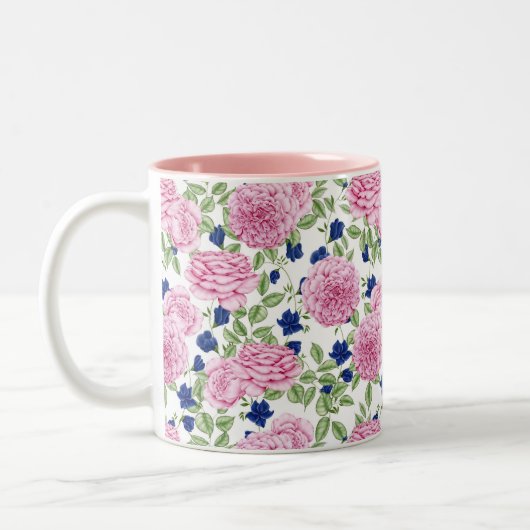 Pink Rose Flowers Pattern Tweekleurige Koffiemok (Links)