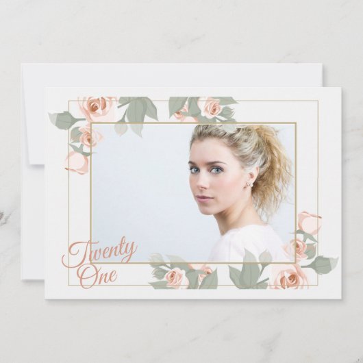 Pink Rose foto Lijst Uitnodiging (Voorkant)