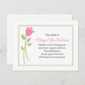 Pink Rose Funeral Note Card Flat Bereavement Note Notitiekaartje (Voorkant / Achterkant)