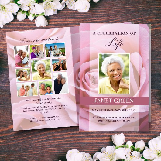 Pink Rose Funeral Program Sjabloon