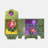 PINK ROSE, GEEL BLAUWGROEN DAMASK, PAARSE GEM MONO BEDANKDOOSJES (Uitgevouwen)