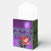 PINK ROSE, GEEL BLAUWGROEN DAMASK, PAARSE GEM MONO BEDANKDOOSJES (Geopend)