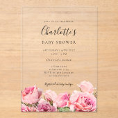 Pink Rose Girl Baby Shower  Acryl Uitnodigingen (Voorkant)