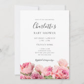 Pink Rose Girl Baby Shower Invitation Kaart (Voorkant)