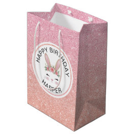 Pink Rose Glitter Happy Birthday Bunny Girl Party Medium Cadeauzakje