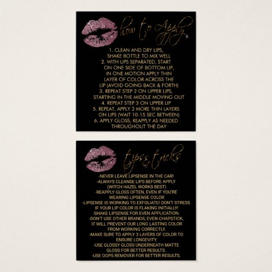 Pink Rose Glitter Lips 2 - Hoe aan te brengen Vierkante Visitekaartjes (Voorkant /achterkant)