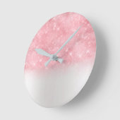 Pink Rose Glitter Metal Gray Silver Sparkly Abstra Ronde Klok (Hoek)