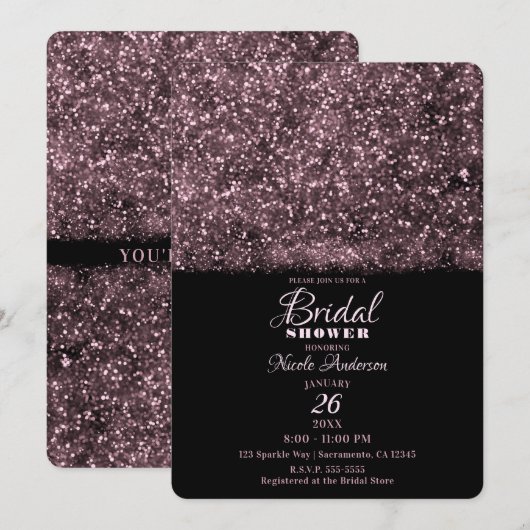 Pink Rose Glitter Sparkling Lights Bridal Shower Kaart (Voorkant / Achterkant)