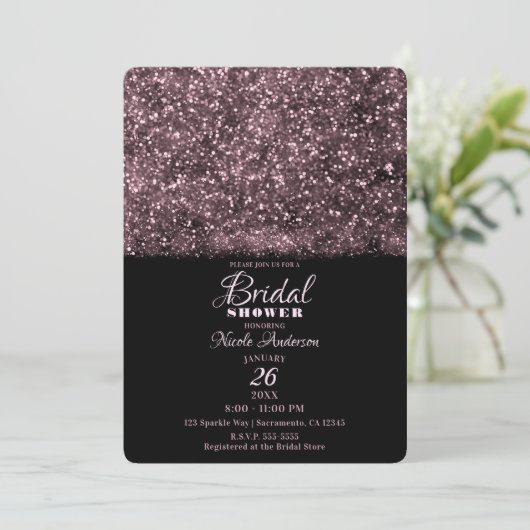Pink Rose Glitter Sparkling Lights Bridal Shower Kaart (Staand voorkant)