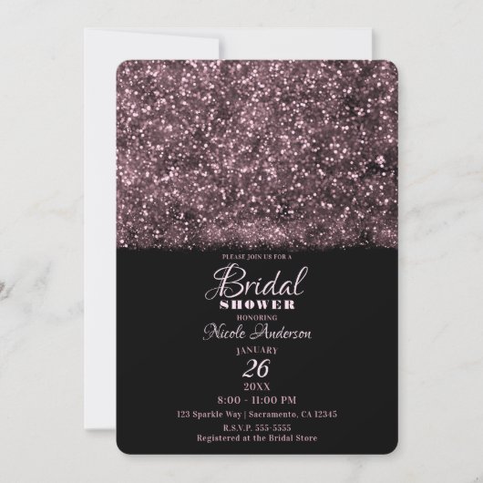 Pink Rose Glitter Sparkling Lights Bridal Shower Kaart (Voorkant)