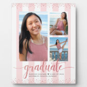 Pink Rose Gold Afstuderen 3 Photo Glitter Script Fotoplaat (Voorkant)