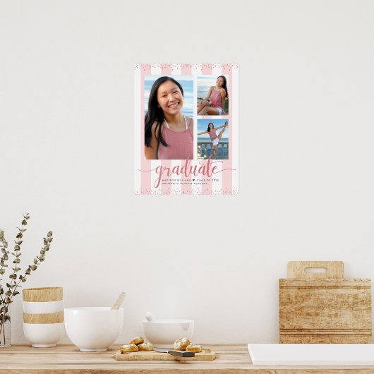 Pink Rose Gold Afstuderen 3 Photo Glitter Script Poster (Keuken)