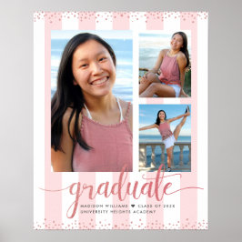 Pink Rose Gold Afstuderen 3 Photo Glitter Script Poster