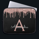 Pink Rose Gold Black Glitter Sparkle Monogram Laptop Sleeve<br><div class="desc">Pink Rose Gold en Black Faux Dripping Modern en Elegant Girly Glitter en Sparkle Elegant Monogram Hoesje. Dit hoesje kan worden aangepast om uw initiaal en voornaam op te nemen.</div>