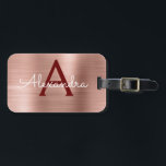 Pink Rose Gold Bourgogne Metallic Monogram Naam Bagagelabel<br><div class="desc">Roos Gold - Blush Pink en Bourgogne Brushed Metal Folie Monogram Naam en Initiaal Bagagelabel. Dit Faux Metallic roestvrijstalen tas label is ideaal voor Back to School,  Work,  of Reizen.</div>