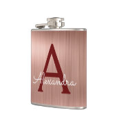 Pink Rose Gold - Bourgogne Metallic Monogram Naam Heupfles (Links)