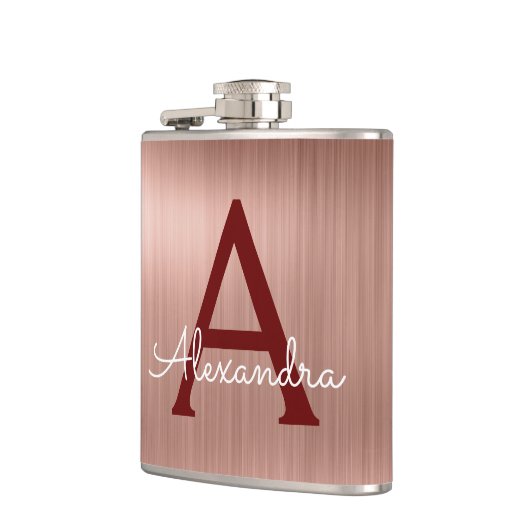 Pink Rose Gold - Bourgogne Metallic Monogram Naam Heupfles (Links)