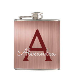 Pink Rose Gold - Bourgogne Metallic Monogram Naam Heupfles