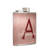 Pink Rose Gold - Bourgogne Metallic Monogram Naam Heupfles (Rechts)