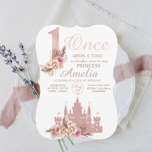 Pink Rose Gold Castle Princess 1e verjaardag Kaart