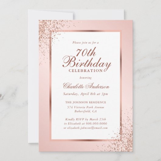 Pink Rose Gold Confetti 70e verjaardag Kaart (Voorkant)