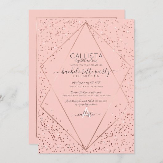 Pink Rose Gold Confetti Terrarium Bachelorette Kaart (Voorkant / Achterkant)