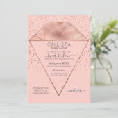 Pink Rose Gold Diamond Confetti Glitter Sweet 16 Kaart (Staand voorkant)