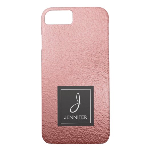 Pink Rose Gold Faux Folie Monogram Case-Mate iPhone Case (Achterkant)