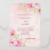 Pink rose gold floral luxury wedding folie uitnodiging (Voorkant)