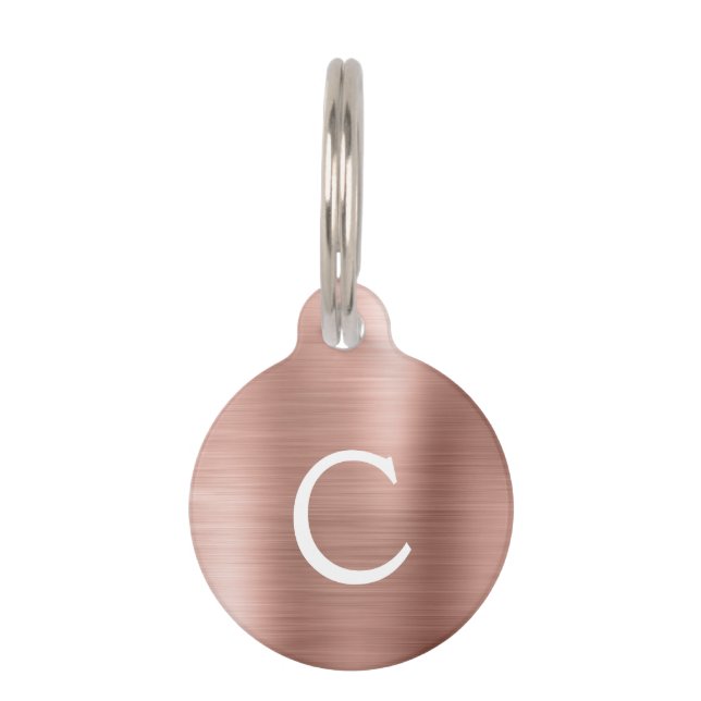 Pink Rose Gold Folie Metallic Monogram Naam Huisdierpenning (Voorkant)