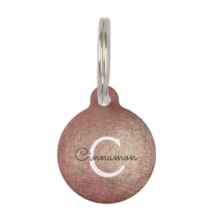 Pink Rose Gold Folie Metallic Monogram Naam Huisdierpenning