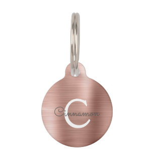 Pink Rose Gold Folie Metallic Monogram Naam Huisdierpenning