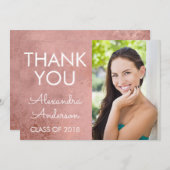 Pink Rose Gold Girly Afstuderen Dank u Aankondiging (Voorkant / Achterkant)