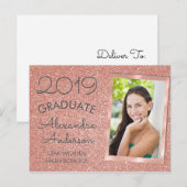 Pink Rose Gold Glitter Afstuderen aangekondigd Aankondigingskaart (Voorkant / Achterkant)
