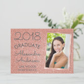 Pink Rose Gold Glitter Afstuderen aangekondigd Kaart (Staand voorkant)