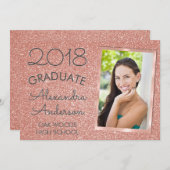 Pink Rose Gold Glitter Afstuderen aangekondigd Kaart (Voorkant / Achterkant)