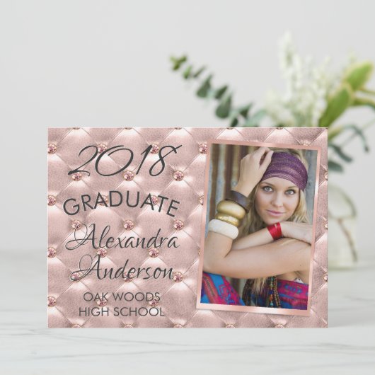 Pink Rose Gold Glitter Afstuderen aangekondigd Kaart (Staand voorkant)