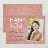Pink Rose Gold Glitter Afstuderen Dank u Bedankkaart (Voorkant / Achterkant)