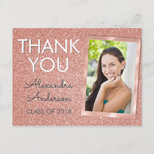 Pink Rose Gold Glitter Afstuderen Dank u Briefkaart