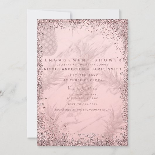 Pink Rose Gold Glitter Ananas Verloving Kaart (Voorkant)
