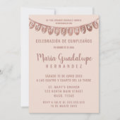 Pink Rose Gold Glitter Banner Español Quinceañera Kaart (Voorkant)