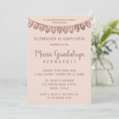 Pink Rose Gold Glitter Banner Español Quinceañera Kaart (Staand voorkant)