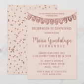 Pink Rose Gold Glitter Banner Español Quinceañera Kaart (Voorkant / Achterkant)