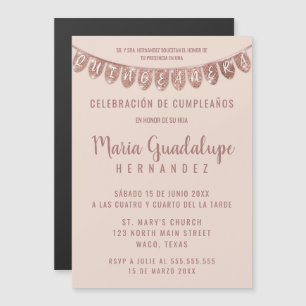 Pink Rose Gold Glitter Banner Español Quinceañera Magnetische Uitnodiging